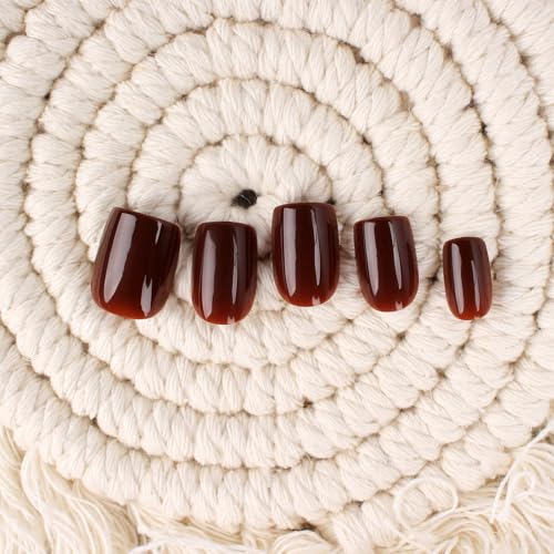 Chocolate Brown Short Square Press-On Nails Kit - 30 Pcs