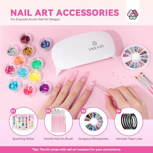 SAVILAND Acrylic Nail Kit with Everything: Professional Nails Kit Set for Beginner Acrylic Powder & Liquid Gel Polish Kit U V Light Full Nail Supplies Essential Tools DIY Home Salon Christmas Gift