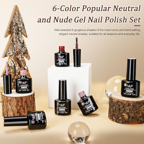 LKE Gel Nail Polish Set 6 Colors Autumn Neutral Brown Nude Pink Milky White Gel Polish Set Gel Nail Kit Soak Off U V/LED Nail Lamp Nail Art Design Manicure for Home DIY & Salon