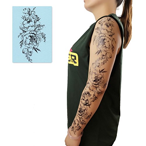 DaLin 4 Sheets Black Flower Temporary Tattoos Fake Tattoos for Women (Peony Flower)