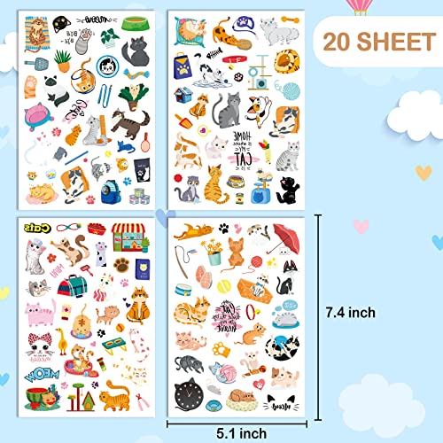 Cute Cat Temporary Tattoos for Kids - 20 Sheets