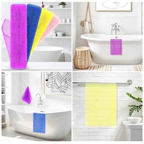 4 Pieces African Net Sponge ? Premium African Net Sponge for Deep Exfoliation Quick-Dry and Reusable Mesh for Smooth Skin£¨Yellow Pink Purple Blue£©