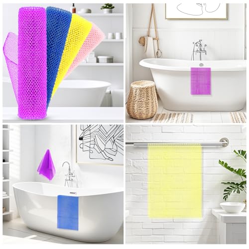 4 Pack African Net Exfoliating Body Scrubber for Shower - Vibrant Colors