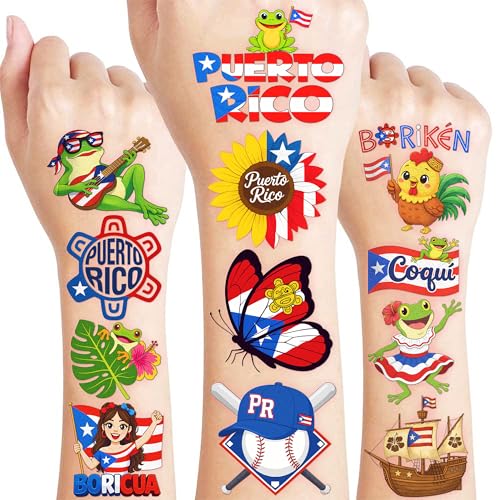 96PC Puerto Rico Temporary Tattoos for Kids | Waterproof Party Favors