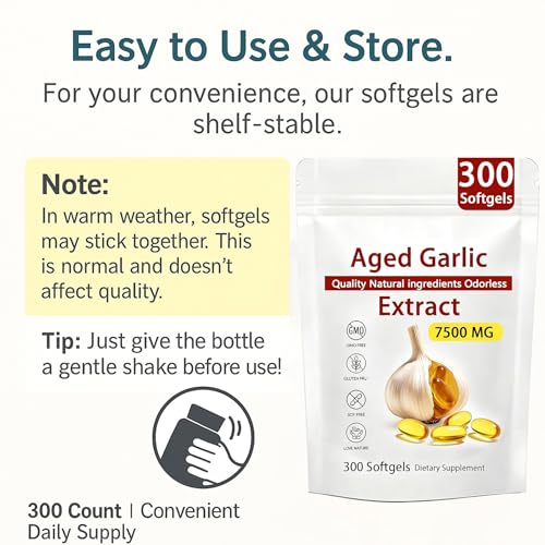 Aged Garlic Extract 300 Count Softgels – Odorless Heart & Immune Support