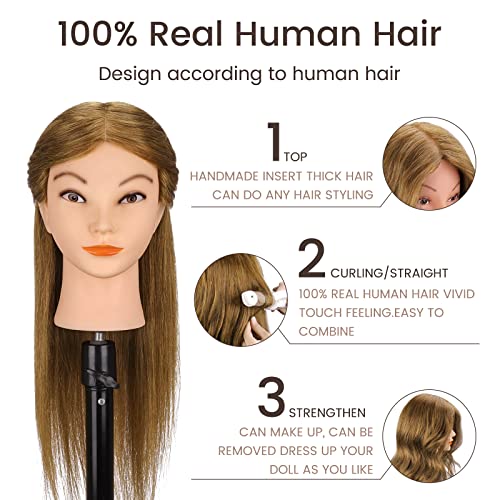 Mannequin Head 18" Real Hair Light Brown Styling Practice