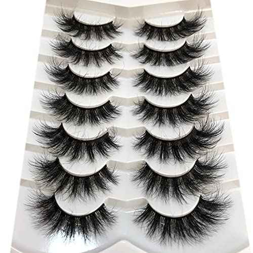 Pooplunch False Eyelashes Faux Mink Lashes Cat-Eye Look 18MM Wispy Long 8D Volume Fake Eyelash Strips 7 Pairs Pack