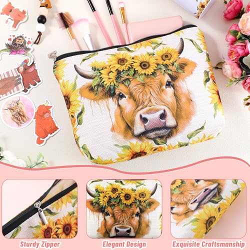 Graduation Highland Cow Gifts Set Include Highland Cow Makeup Bag Stickers Cute Sunflower Butterfly Coffee Mug Keychain for Women Mothers Day Housewarming Party