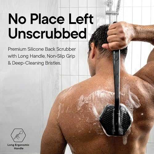 Silicone Back Scrubber with Long Handle - Charcoal