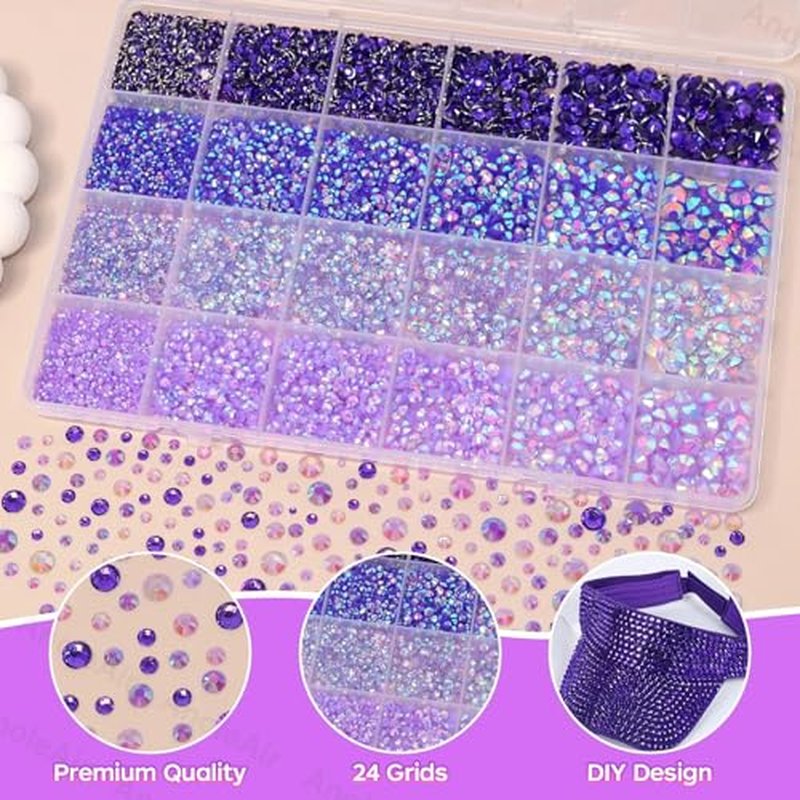 26000PCS Purple Flatback Rhinestones Kit – 2-6mm Mixed Sizes