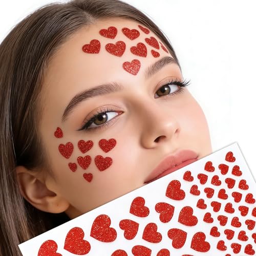 116 Pcs Valentine's Day Face Stickers Glitter Heart
