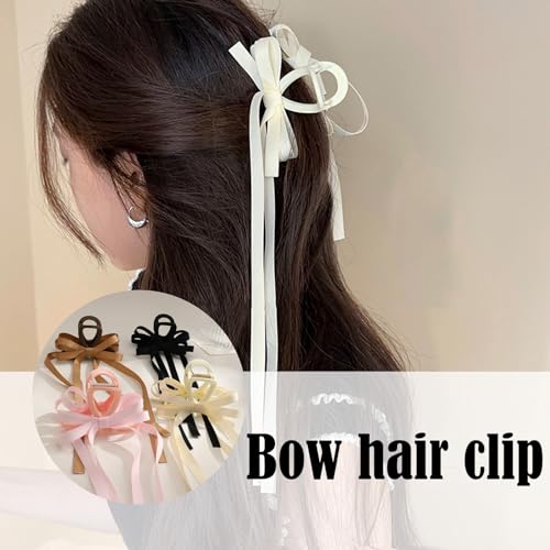 Kasmena 4 Pack Hair Accessories: Big Bow Claw Clips with Long Tassels, Medium Hair Clips with Ribbons, and Bow-knot Clips for Thin or Thick Curly Hair