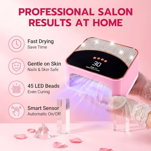 AILALUO 268W UV LED Nail Lamp - Pink with 4 Timers for Gel Nails, Fast Curing
