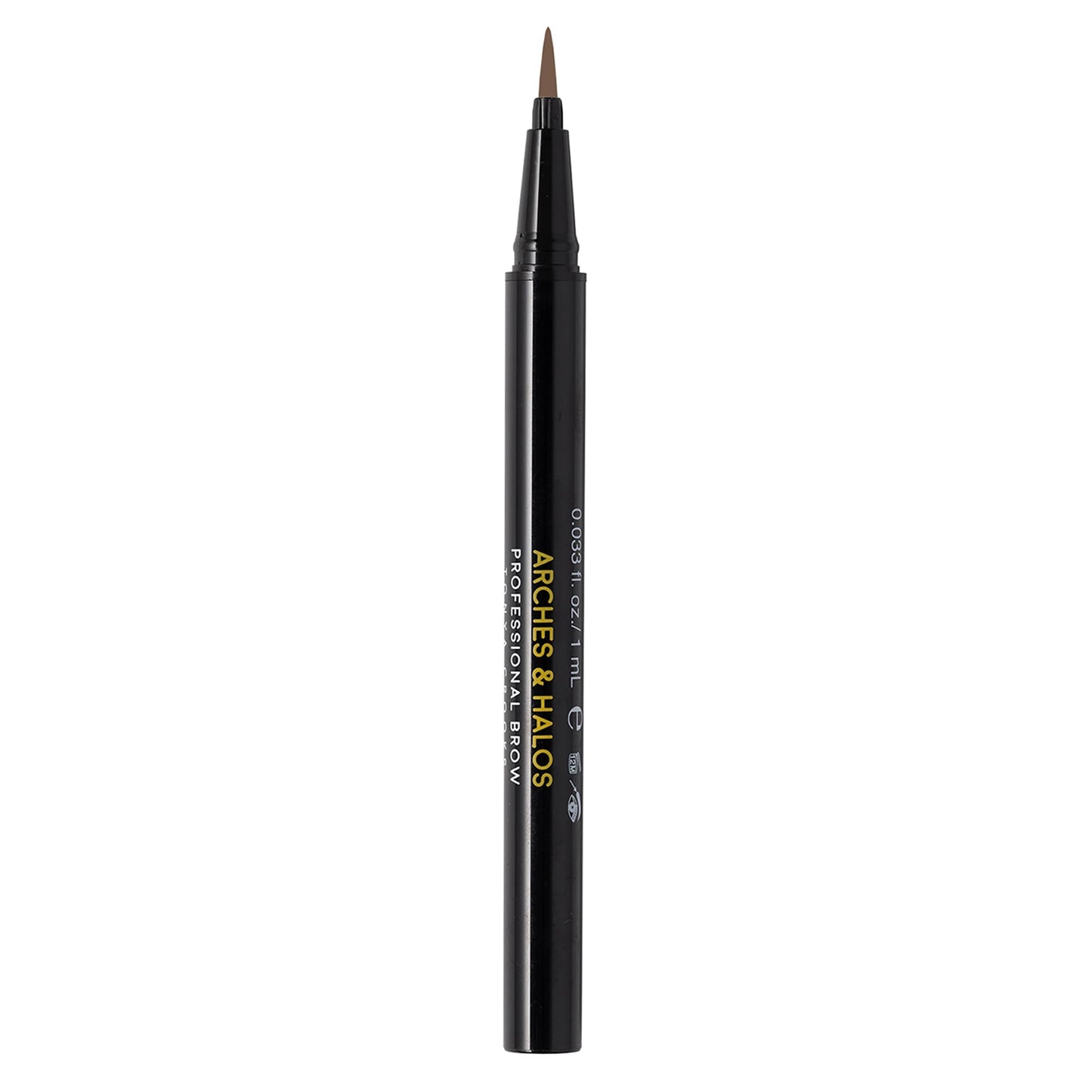 Arches & Halos Bristle Tip Pen - For Full, Bold, More Defined Brows - Long-lasting, Smudge Proof, Pigmented Color - Vegan and Cruelty Free Makeup - Neutral Brown - 0.02 fl oz