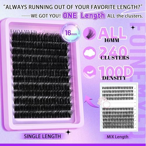ONLY 16MM Lash Clusters 100D Individual Lashes 240Pcs Cluster Eyelash Extensions D Curly Single Length Lash Clusters Look Like Extensions DIY at Home