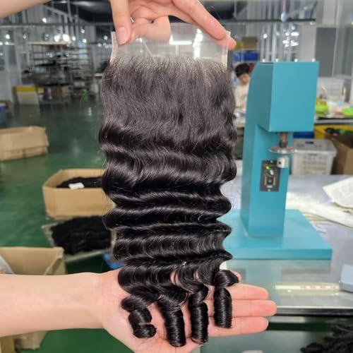 Lemoda 5x5 HD Lace Closure Burmese Loose Deep Wave Curly 20Inch HD Transparent Lace Frontal Closure 100% Virgin Human Hair Lace Frontal Closure Free Part Natural Black Spriral Curly Ends