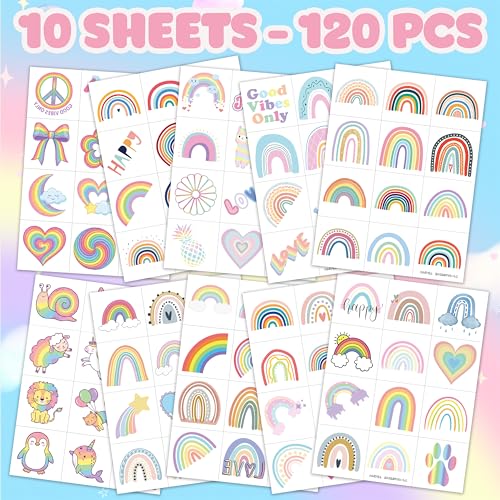 120 Pastel Rainbow Temporary Tattoos for Kids | Party Favors