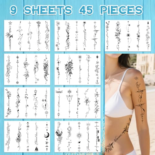 Fine Line Temporary Tattoos for Women, 45 PCS Waterproof