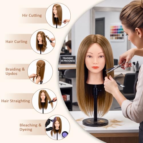 MYSWEETY 18" Mannequin Head with Real Human Hair & Clamp