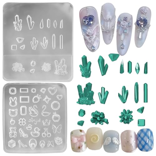 3D Silicone Nail Art Mold - Heart Gem Carving Template (2pcs)