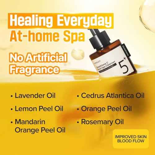 numbuzin No.5 Cleansing Oil | Glutathione C Facial Spa Cleanser | Gentle Cleanser for Blackhead, Pore, Makeup Remover | Vitamin C, Niacinamide | Double Cleansing, Korean Skincare | 6.76 fl. oz.