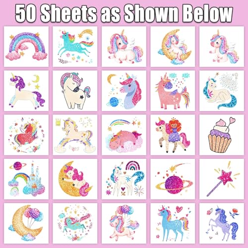 Glitter Temporary Tattoos for Kids, 50 Sheets - Party Favors