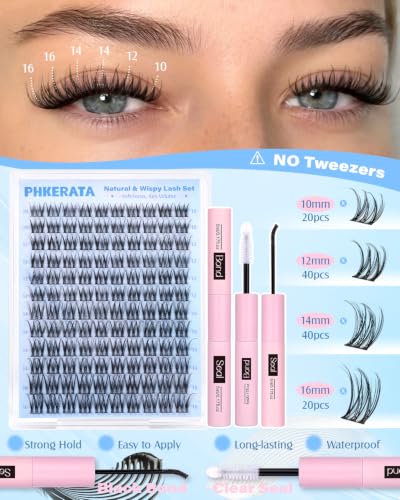 PHKERATA Wispy Lash Clusters Kit - 120pcs DIY Eyelash Extensions