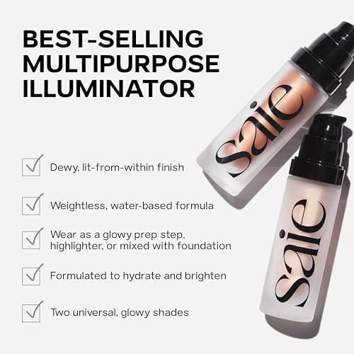 Saie Glowy Super Gel Lightweight Illuminator - Luminizer and Makeup Primer for Glowing Skin - Enriched with Vitamin C + Hydrating Squalane Oil - Wear Alone or Under Makeup - Sunglow (1 oz)