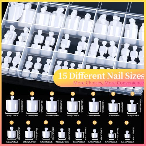 Square White Press On Toenails Kit, 15 Sizes with Glue