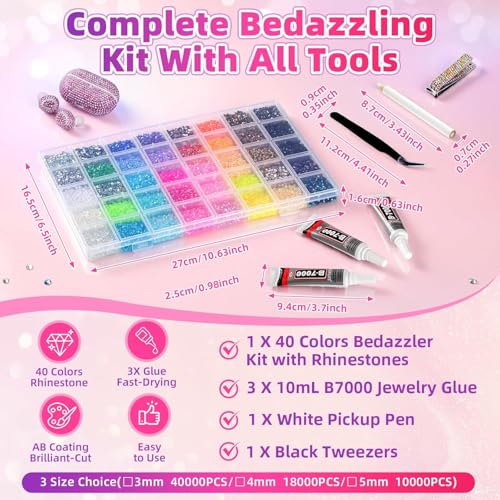 40000 Pcs Multicolor 3mm Resin Rhinestones Kit with Glue