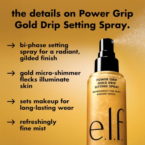 e.l.f. Power Grip Gold Drip Setting Spray - Illuminating Makeup Fixer 2.7 Fl Oz
