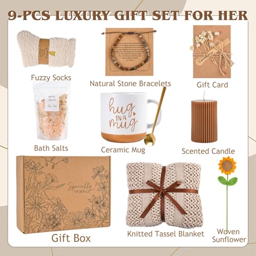 Birthday Gifts for Women, Self Care Spa Gift Baskets for Women, Get Well Soon Gift Baskets Thinking of You Relaxation Stress Relief Care Package, Gifts for Her Mom Friend Sister