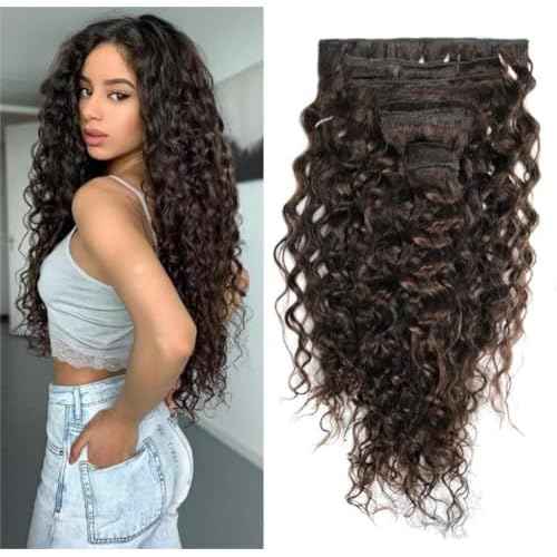 Clip in Hair Extensions Real Human Hair 20 Inch Remy Human Hair Extensions for Women Double Weft Seamless Clip ins Brazilian Deep Wave Curly Human Hair Extensions 8Pcs 120g 20 Clips Dark Brown