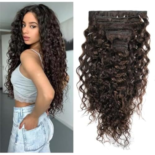 Clip in Hair Extensions Real Human Hair 18 Inch Double Weft Seamless Clip ins Brazilian Deep Wave Curly Remy Human Hair Extensions for Women 8Pcs 120g 20 Clips Dark Brown
