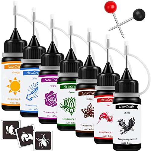 Temporary Tattoo Ink Kit with 103 Stencils - 7 Colors for DIY Tattoos