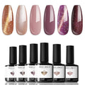 Modelones Fall Gel Nail Polish Set with 6 Colors Including Nude Brown - Cat Eye & Glitter Effects