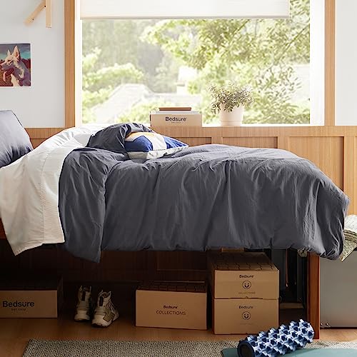 Bedsure Dark Grey Twin Duvet Cover Set - Soft Prewashed Duvet Cover Twin Size, 2 Pieces, 1 Duvet Cover 68x90 Inches with Zipper Closure and 1 Pillow Sham, Comforter Not Included