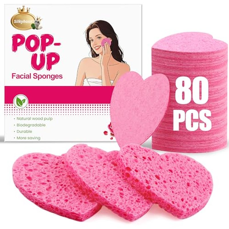 80-Count Heart Shape Natural Cellulose Facial Sponges