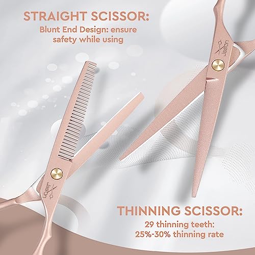 JASON Hair Cutting Scissors Kit - Professional 10 PCS Haircut Scissors Set with 6.7" Thinning/Texturizing Scissors, Straight Shears for Men Women Home Salon Barber (30 Teeth, Rosegold)