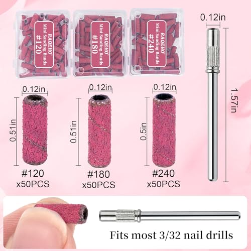 Sanding Bands for Nail Drill - 150pcs in 3 Grits with 3/32" Bit