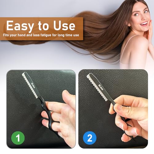 Hair Razors For Cutting Hair 6.89",Professional Styling Thinning Texturizing Cutting Razor with Replacement Blades,Ideal for Salon/Home -11PCS Black