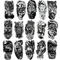 Animal Temporary Tattoos, 15-Sheet Black Tiger Lion Wolf Totem Adult Tattoos Temporary, Fake Tattoos Men
