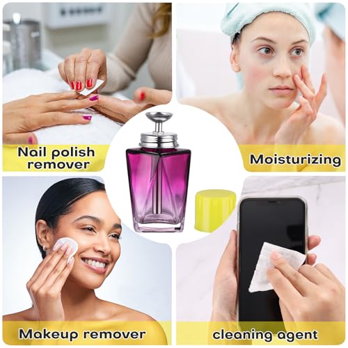 Noverlife 4Oz / 120ml Glass Acetone Pump Dispenser with Cover, Triple-Filter Clog-Free Pump Alcohol Dispenser Push Down, Refillable Nail Polish Remover Bottle, Pumping Press Makeup Remover Container