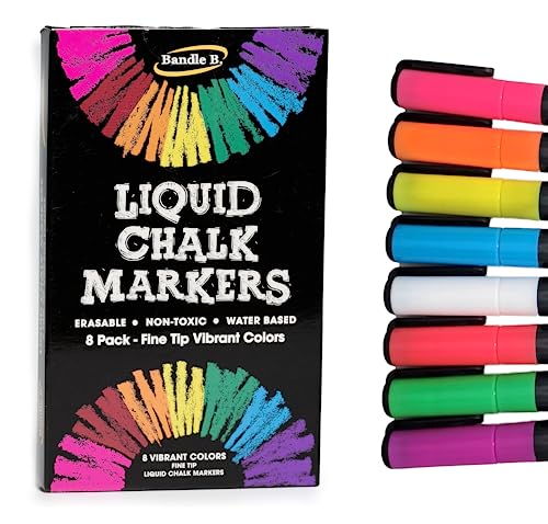 Chalk Markers - 8 Vibrant Fine Tip, Erasable, Non-Toxic, Water-Based, For Kids & Adults for Glass or Chalkboard Markers for Businesses, Restaurants, Liquid Chalk Markers (Vibrant 1mm)