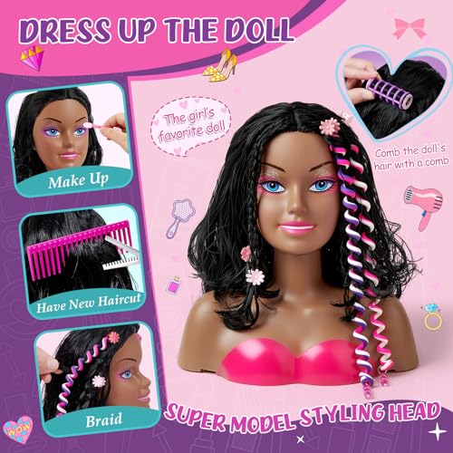 Cleboen Kids Hair Styling Doll Head Playset with Hairdryer & Accessories