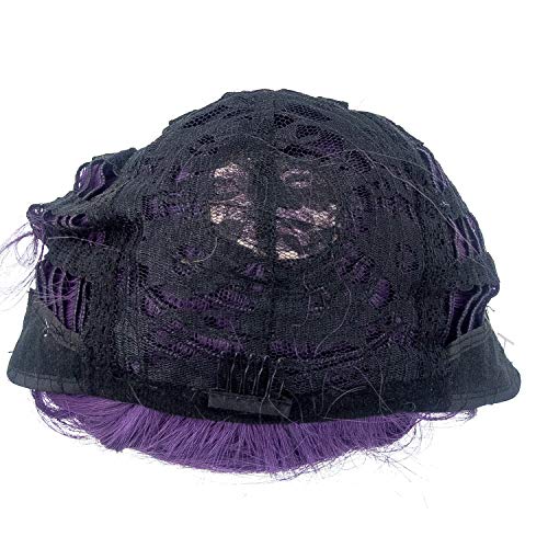 SWACC Short Straight Wig 14 Inch with Blunt Bangs and Purple Shade for Women