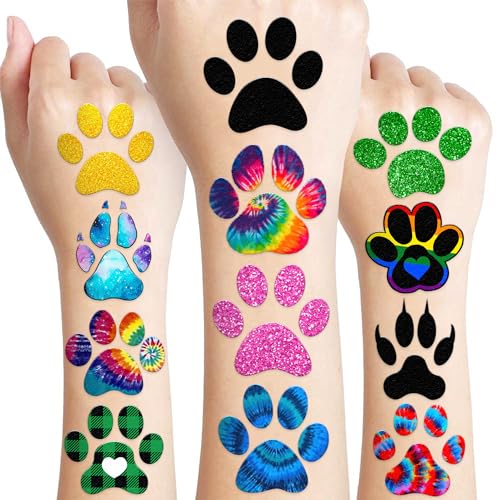 96 Pcs Cat Dog Paw Print Temporary Tattoos for Kids