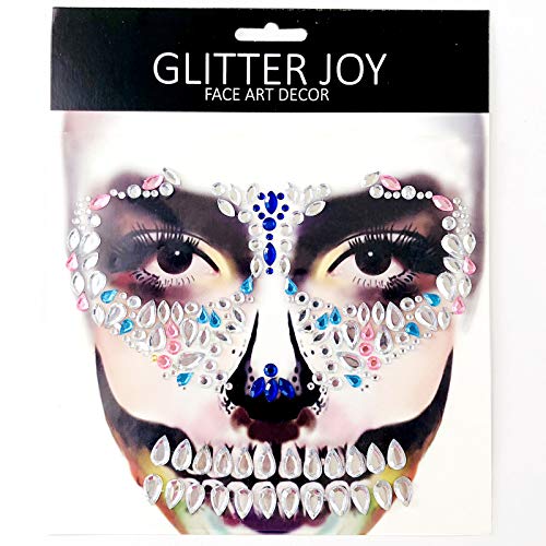 Day of the Dead Skull Face Gems Stickers, 4-Pack | Reusable Rhinestone Tattoos