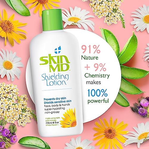 Skin MD Shielding Lotion 8oz - Hydrating Body Lotion for Sensitive Skin with Dispenser | Non-Greasy, Fast-Absorbing Moisturizer with Plant-Based Ingredients for Dry Skin, Eczema & Psoriasis Relief