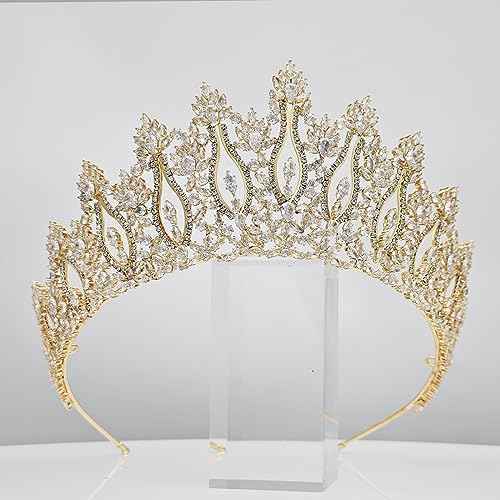 QXMYOO Luxury Wedding Tiaras for Bride Cubic Zirconia Big Tall Crown Quinceanera Crystal Headband for Women CZ Pageant Birthday Prom Party Headpiece Bridal Hair Accessories Silver
